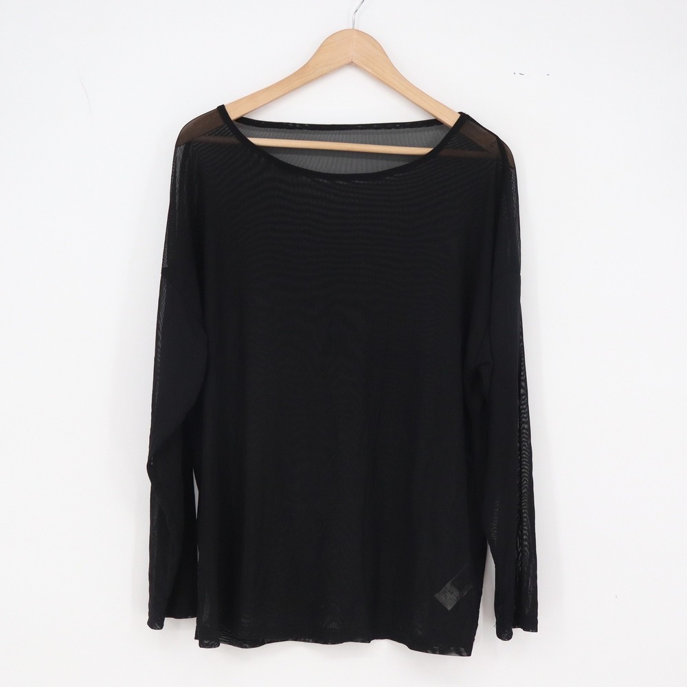 Dazy Top Womens L Mesh Sheer Long Sleeve Black Crew Neck Relaxed Excellent